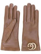 Gucci Gg Logo Driving Gloves - Brown