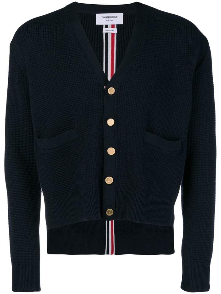 Thom Browne Center-back Rwb Stripe Boxy Cardigan - Blue