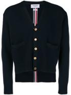Thom Browne Center-back Rwb Stripe Boxy Cardigan - Blue