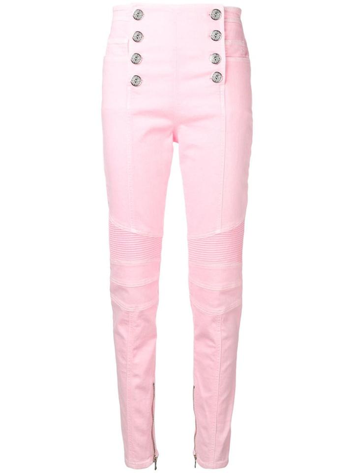 Balmain Button-detailed Skinny Trousers - Pink