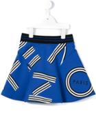 Kenzo Kids Logo Printed Skater Skirt, Girl's, Size: 10 Yrs, Blue
