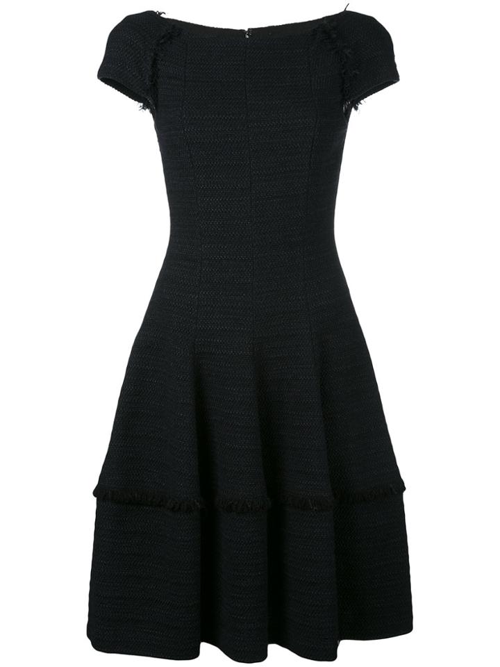 Talbot Runhof Frayed Trim Shift Dress - Black