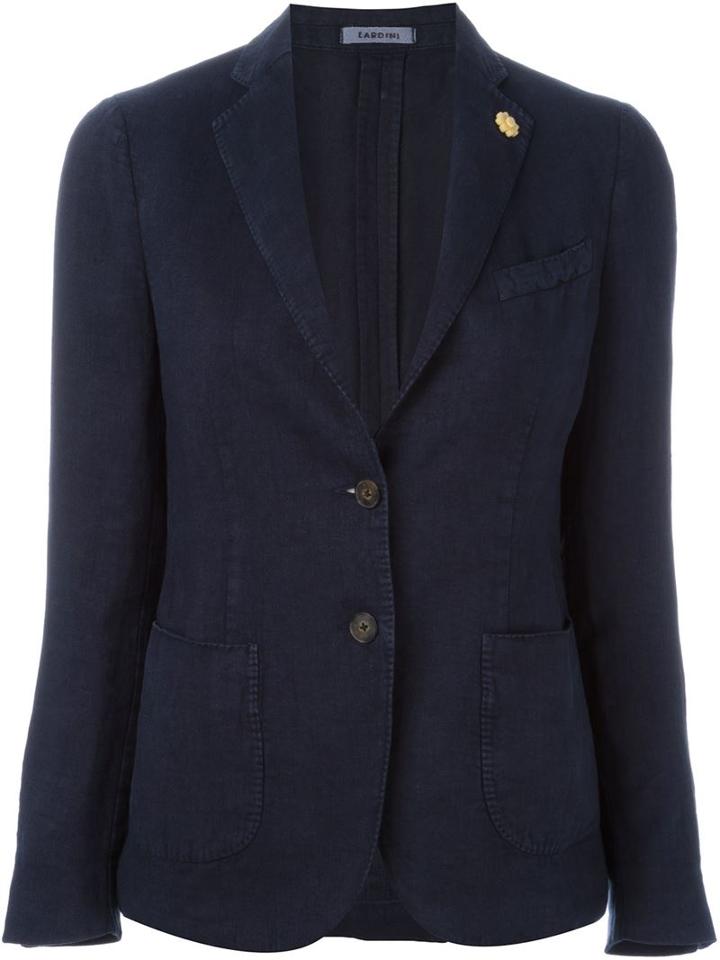 Lardini Flower Detail Classic Blazer, Women's, Size: 46, Blue, Hemp/polyester