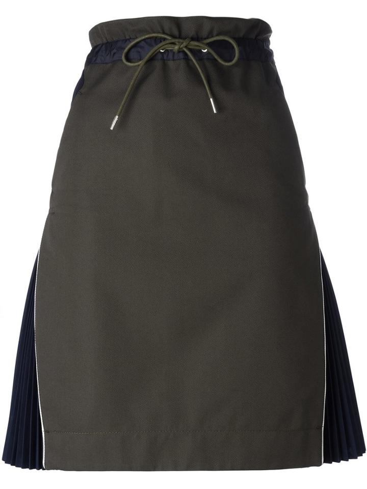 Sacai Side Pleat Skirt, Women's, Size: Ii, Green, Cotton/polyester/cupro