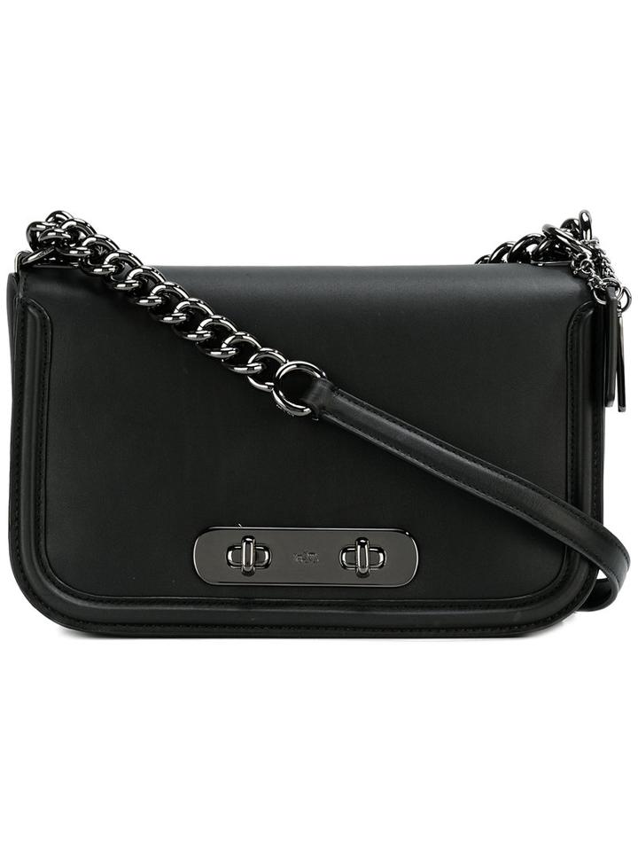 Coach Double Clasp Shoulder Bag, Women's, Black, Leather