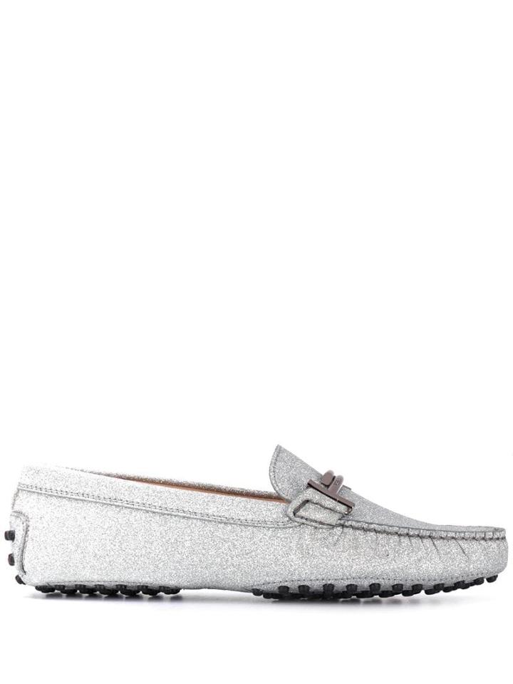 Tod's Gommino Double T Loafers - Silver