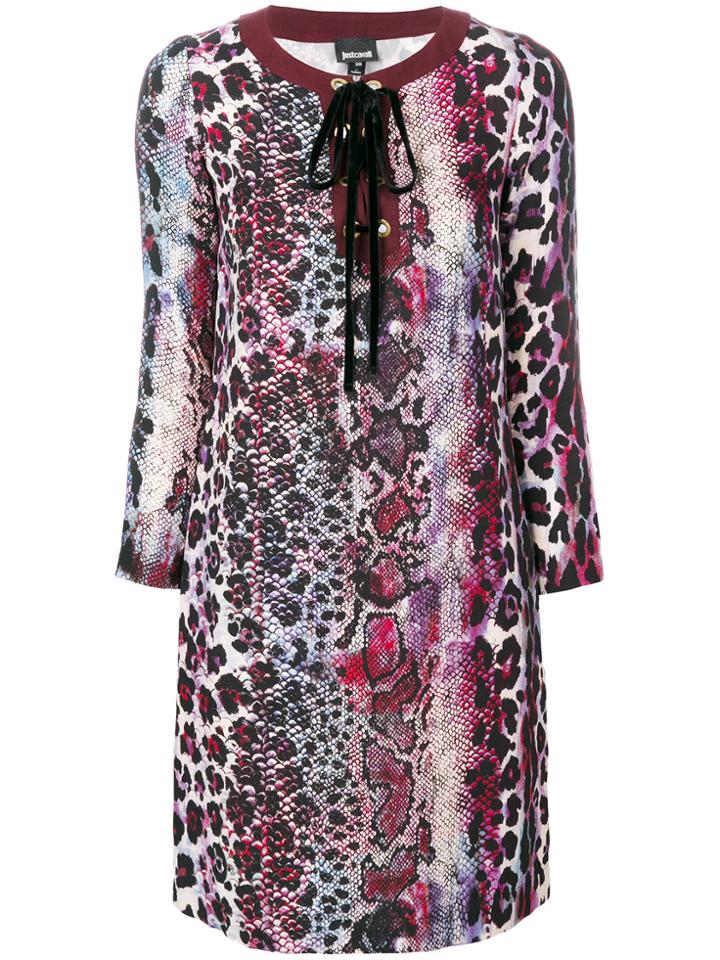 Just Cavalli Lace Up Printed Dress - Pink & Purple
