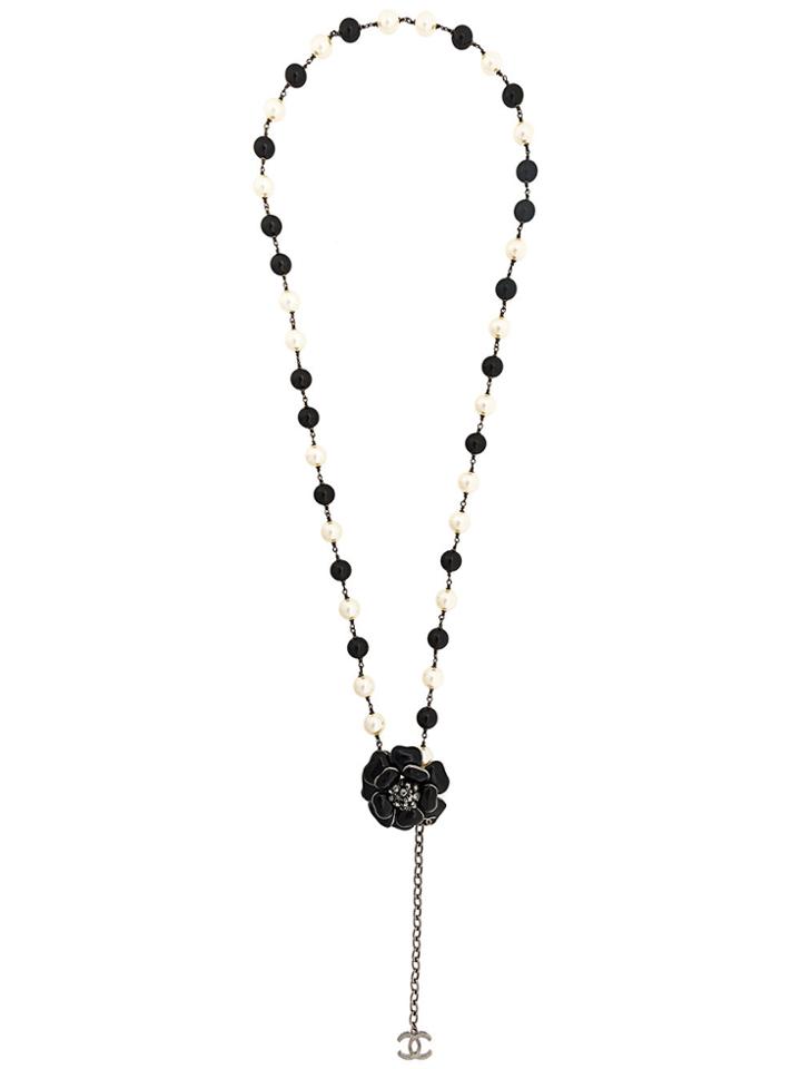 Chanel Vintage Camellia Long Necklace - Black