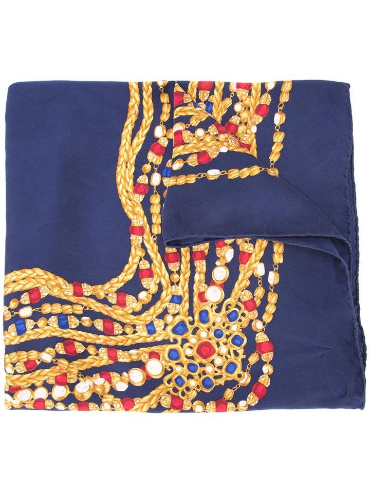 Chanel Vintage Beaded Chain Print Scarf, Women's, Blue