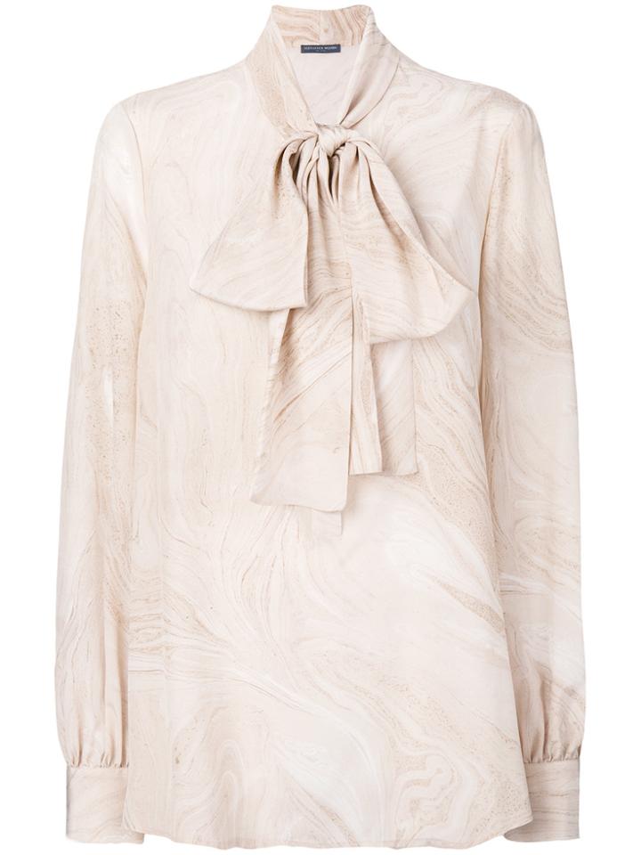Alexander Mcqueen Printed Pussybow Blouse - Nude & Neutrals