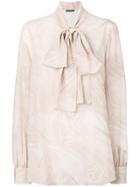 Alexander Mcqueen Printed Pussybow Blouse - Nude & Neutrals