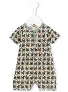 Gold - Cat Print Romper - Kids - Cotton - 9 Mth, Infant Boy's, Green