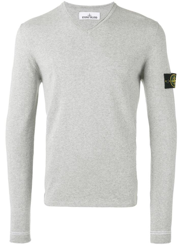 Stone Island - V-neck Jumper - Men - Cotton - M, Grey, Cotton