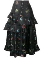Preen By Thornton Bregazzi Frilled Floral Printed Skirt - Black
