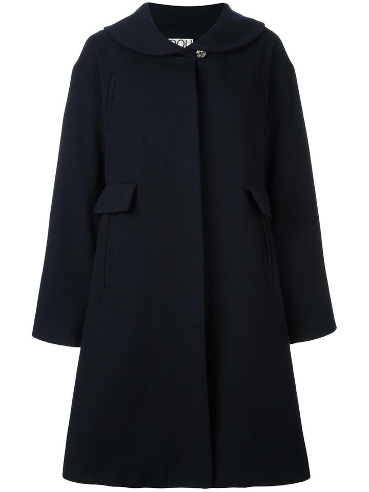 Douuod Flap Pockets Buttoned Coat, Women's, Size: 42, Blue, Acrylic/polyester/viscose/wool