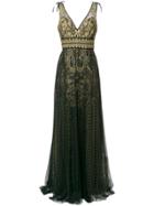 Marchesa Notte Metallic Embroidered Gown - Black