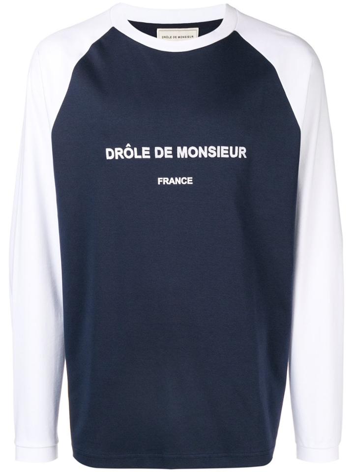 Drôle De Monsieur Contrast Sleeve Sweater - Blue