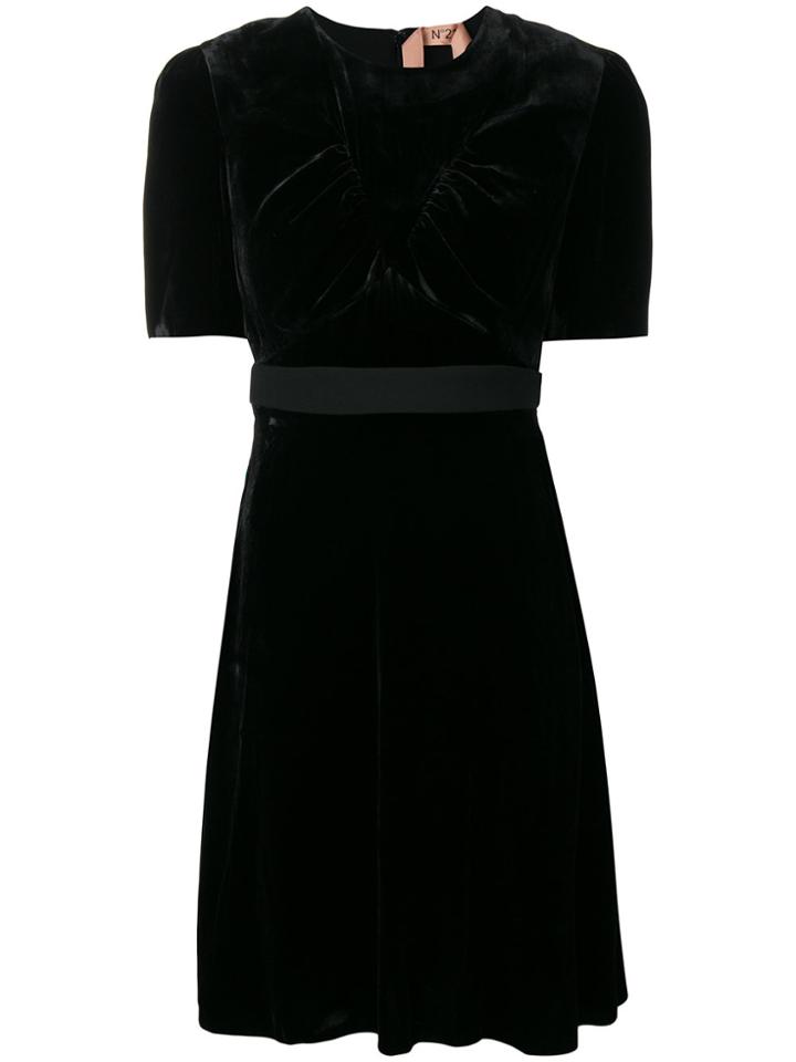 No21 Gathered-detail Velvet Dress - Black