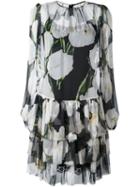 Dolce & Gabbana Tulip Print Sheer Dress, Women's, Size: 46, Black, Silk/cotton/polyamide