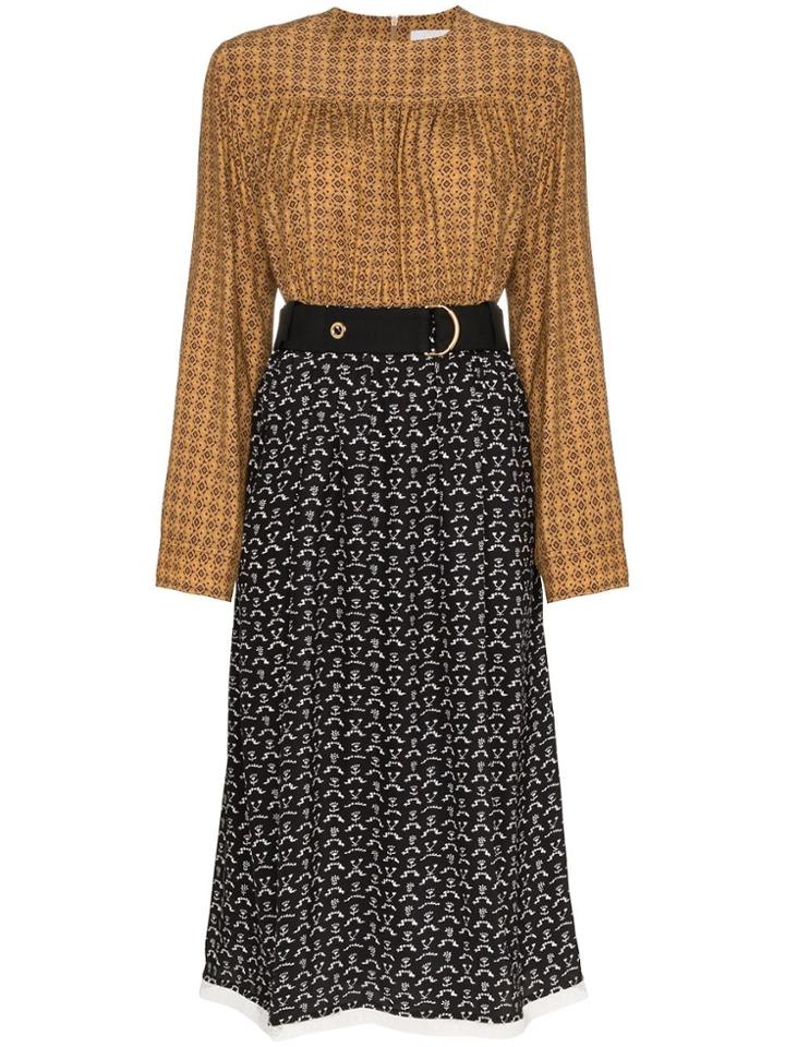 Chloé Contrast Top Silk Midi Dress - Black
