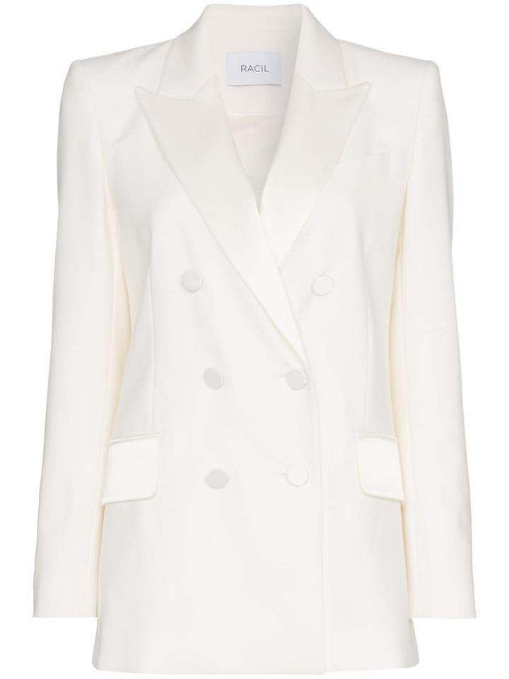 Racil Double Breasted Peak Lapel Virgin Wool Blazer - White