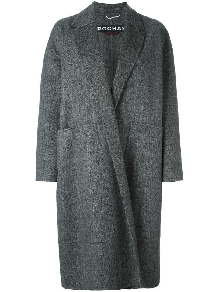 Rochas Oversized Coat, Women's, Size: 46, Grey, Silk/virgin Wool