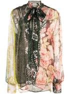 Oscar De La Renta Floral Print Bow Tie Blouse - Multicolour