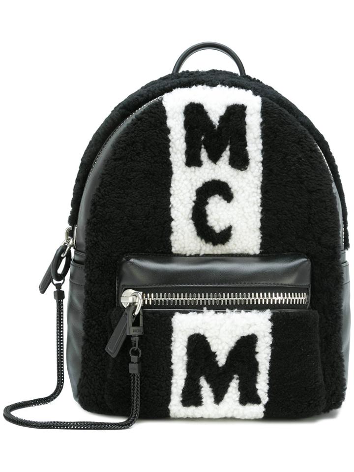 Mcm Shearling Panel Backpack - Black