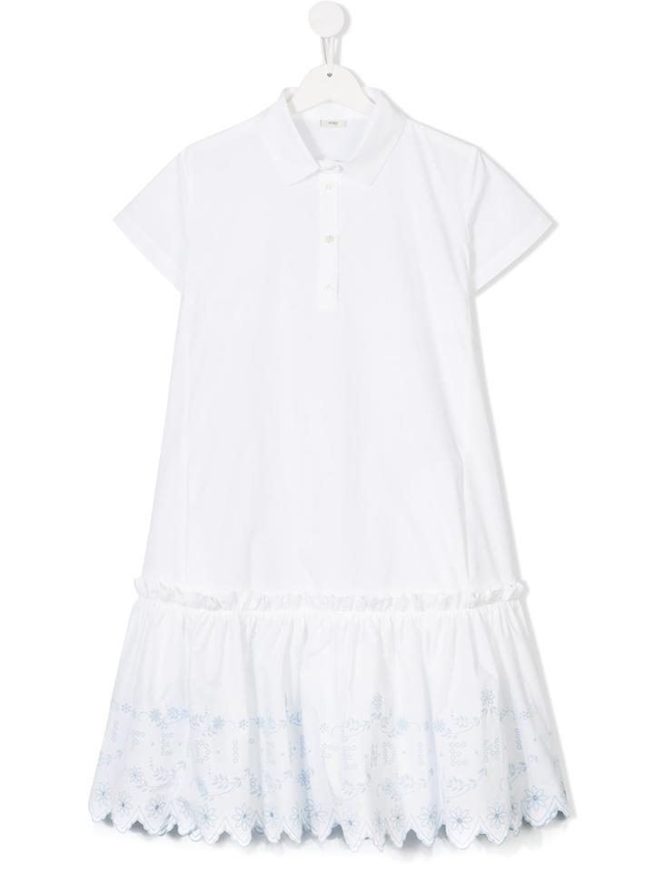 Fendi Kids Embroidered Polo Dress - White