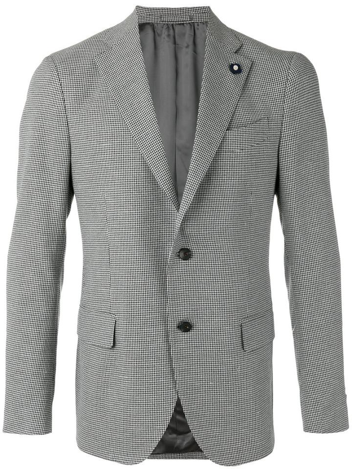 Lardini Houndstooth Pattern Blazer, Men's, Size: 56, Grey, Cotton/linen/flax/polyester/cupro