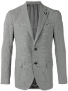 Lardini Houndstooth Pattern Blazer, Men's, Size: 56, Grey, Cotton/linen/flax/polyester/cupro