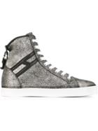 Hogan Metallic Hi-top Sneakers, Women's, Size: 38.5, Black, Calf Leather/suede/cotton/rubber
