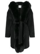 Ava Adore Phebe Fox Fur Trim Coat - Black