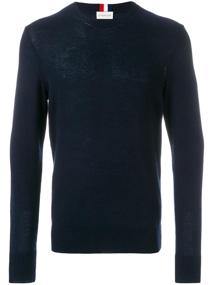 Moncler Logo Tab Crew Neck Jumper - Blue