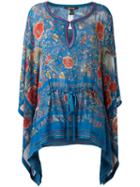 Printed Draped Blouse, Women's, Size: 42, Blue, Silk/viscose, Roberto Cavalli