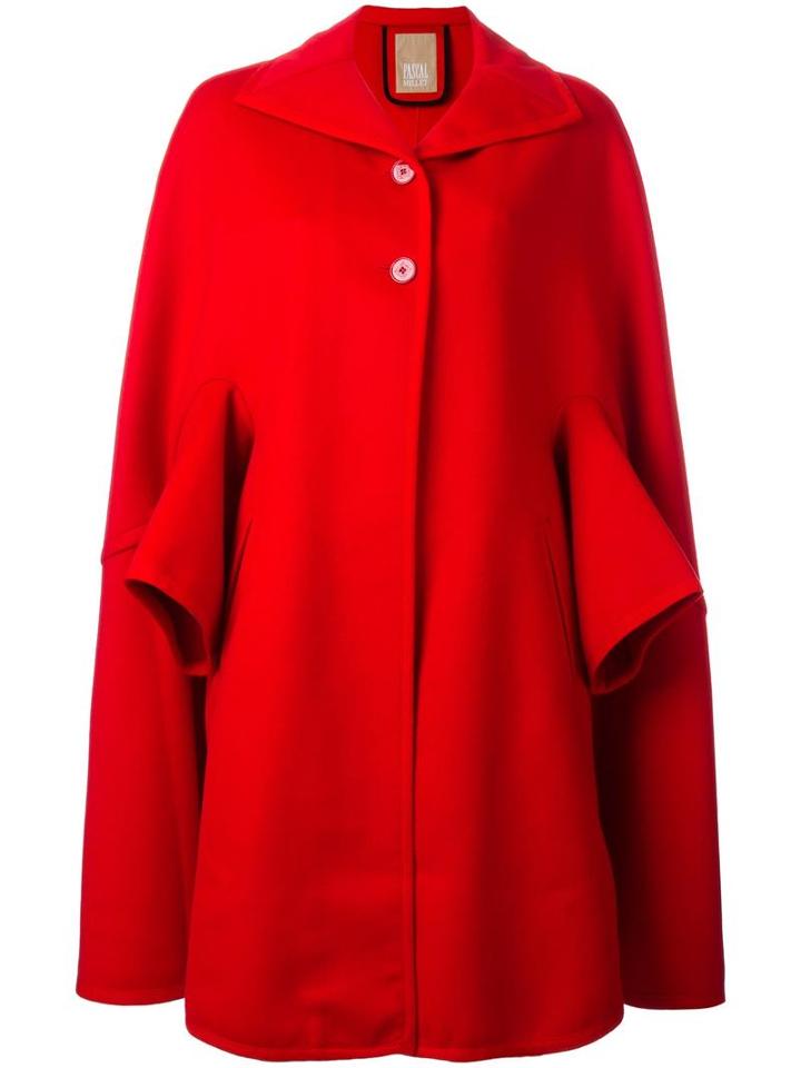 Pascal Millet Button Front Cape Coat, Women's, Size: Small, Red, Cotton/cashmere/virgin Wool