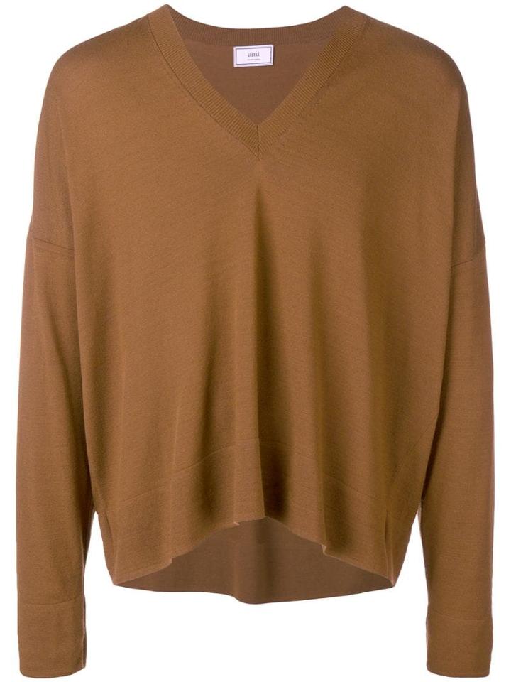 Ami Paris V Neck Sweater - Brown