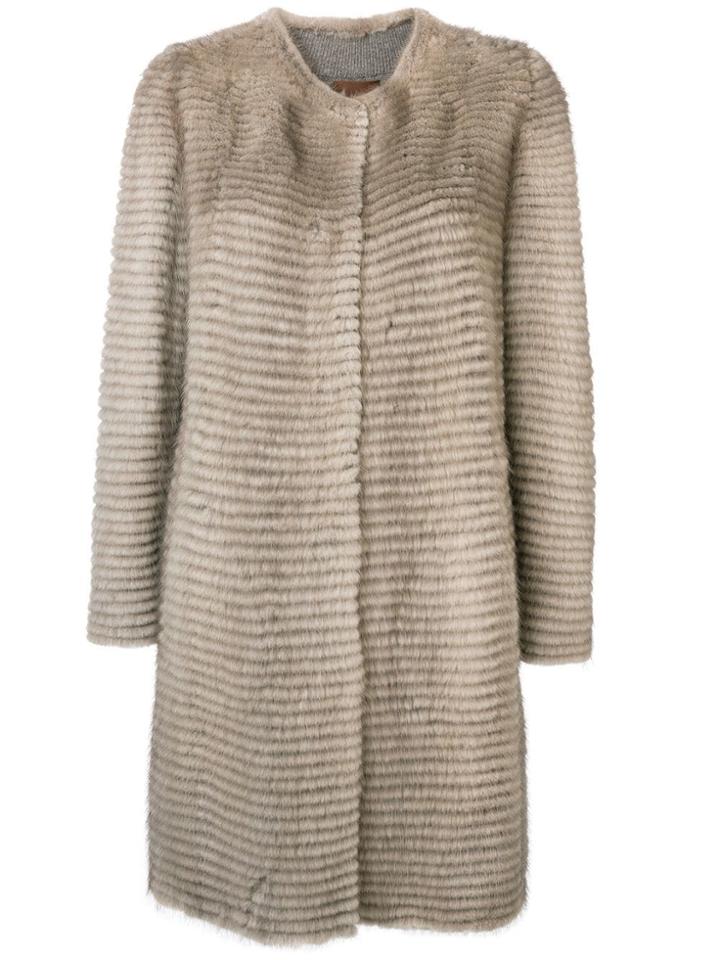 Liska Collarless Mid-length Coat - Neutrals