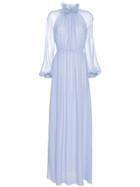 Giambattista Valli Silk Gown With Ruffle High Neck - Blue