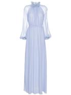 Giambattista Valli Silk Gown With Ruffle High Neck - Blue