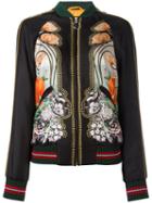 Gucci Elephant And Waterlily Print Bomber Jacket, Women's, Size: 40, Green, Cotton/silk/polyamide/silk