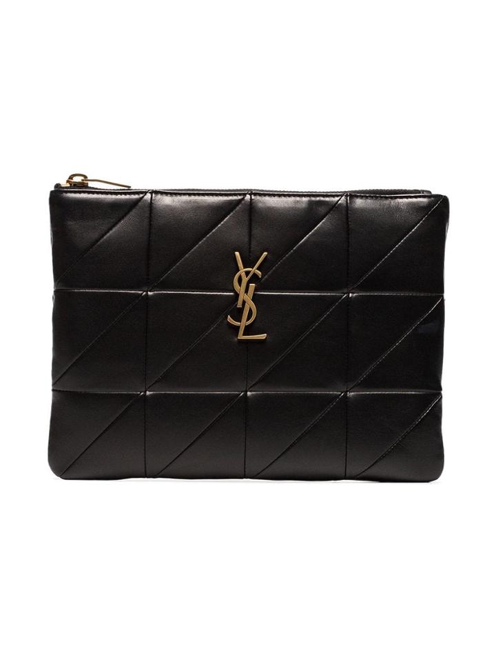 Saint Laurent Black Logo Detail Quilted Leather Pouch