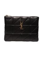 Saint Laurent Black Logo Detail Quilted Leather Pouch