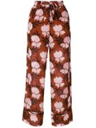 Ganni Wide Leg Printed Trousers - Brown