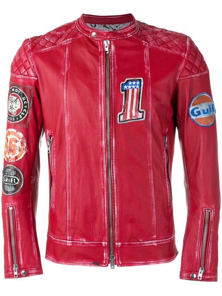 S.w.o.r.d 6.6.44 Distressed Logo Jacket, Men's, Size: 48, Red, Leather/polyester