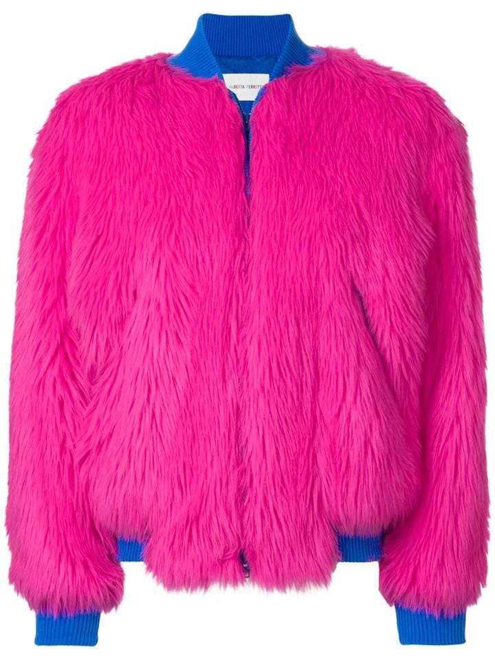 Alberta Ferretti Faux Fur Bomber Jacket - Pink & Purple