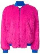 Alberta Ferretti Faux Fur Bomber Jacket - Pink & Purple