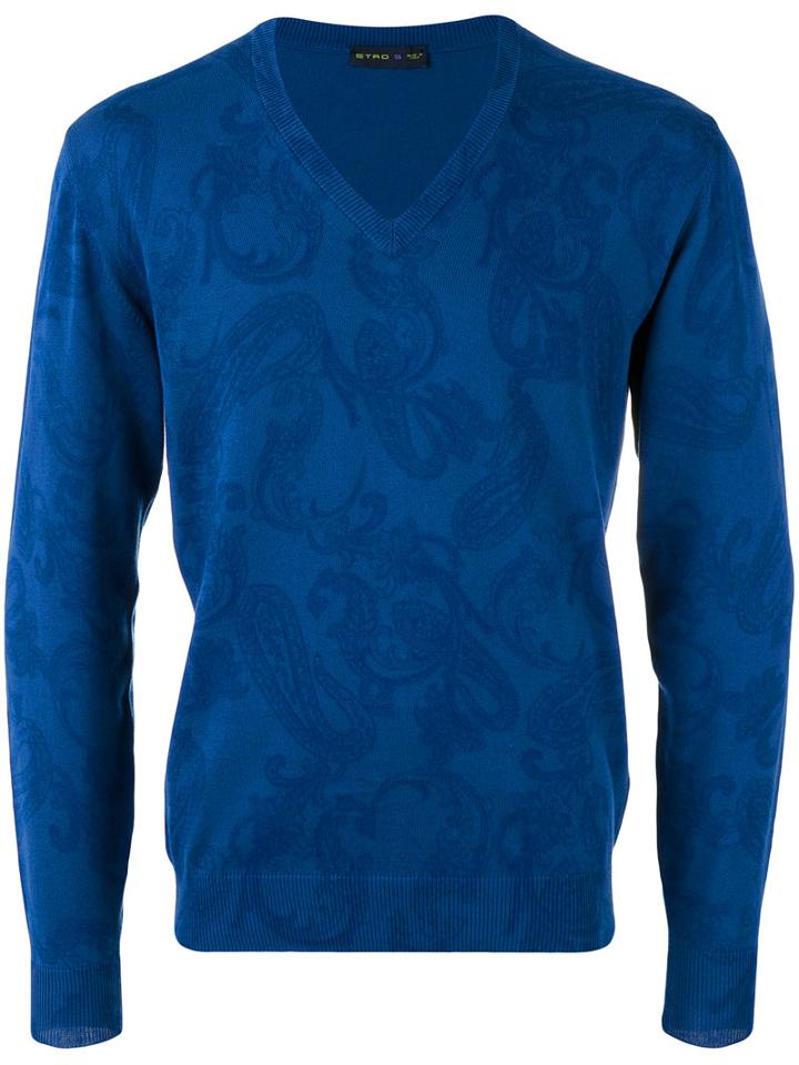 Etro Paisley Jumper, Men's, Size: Large, Blue, Cotton