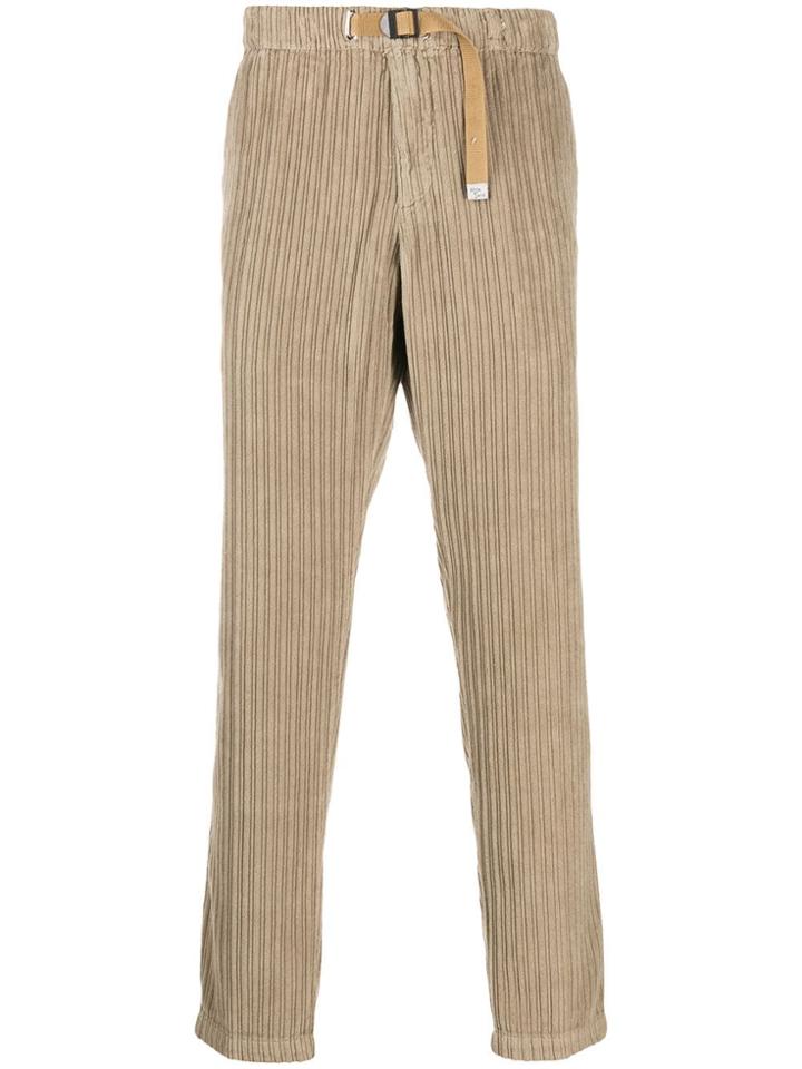 White Sand Ribbed Bukle-fastening Trousers - Neutrals