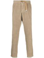 White Sand Ribbed Bukle-fastening Trousers - Neutrals